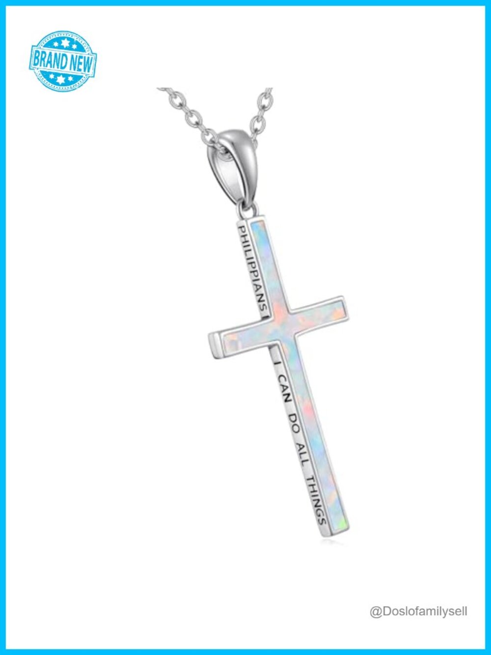 HPQQ 925 Sterling Silver Cross Necklace 14k White Gold Plated Opal Pendant 18+2